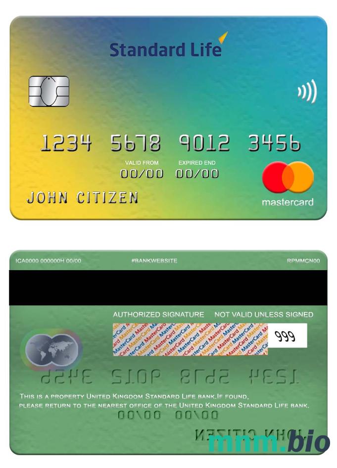 United Kingdom Standard Life bank przykład karty mastercard w formacie PSD